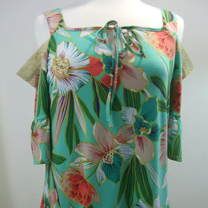 Diana Belle Cold Shoulder Top Aqua Hawaii Flower